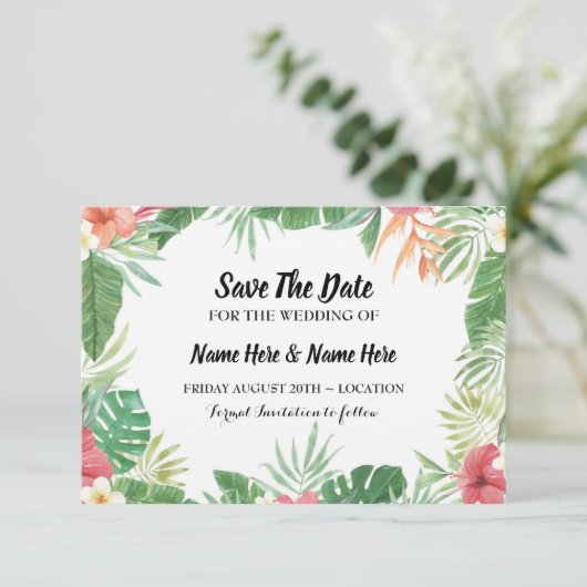 Tropical Watercolor Save the Date Aloha Invite (Stehend Vorderseite)