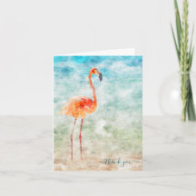 Tropical Watercolor Seashore Flamingo Vielen Dank