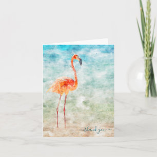Tropical Watercolor Seashore Flamingo Vielen Dank Karte