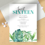 Tropical Watercolor Sweet 16 Einladungen zum Gebur<br><div class="desc">Feiern Sie stilvoll mit diesen Geburtstagseinladungen für einen süßen 16 mit tropischem Charme. Dieses einladende Hotel eignet sich perfekt für ein tropisches Party, ein Billardfest oder eine Sommerfeier. Es besticht durch sein elegantes Ambiente und seine Gastfreundschaft. Dieses Design mit "16 . Geburtstag" in einer fett gedruckten, handgeschriebenen Schrift ist mit...</div>