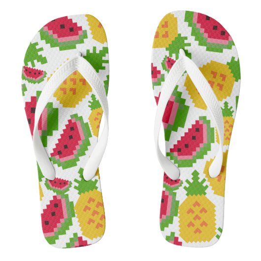 Tropical Watermelon and Pineapple Pixel Pattern Badesandalen (Fußbett)