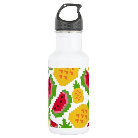 Tropical Watermelon and Pineapple Pixel Pattern Edelstahlflasche (Vorderseite)
