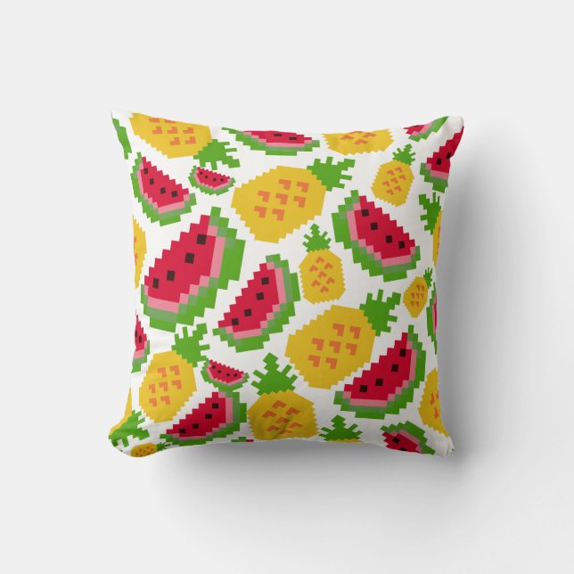 Tropical Watermelon and Pineapple Pixel Pattern Kissen (Vorderseite)