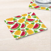 Tropical Watermelon and Pineapple Pixel Pattern Rechteckiger Pappuntersetzer (angewinkelt)