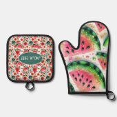 Tropical Watermelon Retirement Mama Oma Ehefrau Ofenhandschuh & Topflappen-Set (Vorderseite)