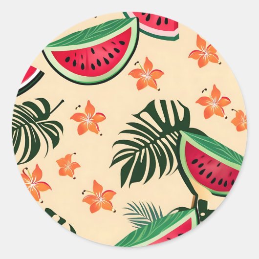 Tropical Watermelon Summer Pattern Runder Aufkleber (Vorderseite)