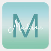 Tropical Waters Gradient Monogram Name  Quadratischer Aufkleber (Vorderseite)