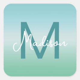 Tropical Waters Gradient Monogram Name  Quadratischer Aufkleber