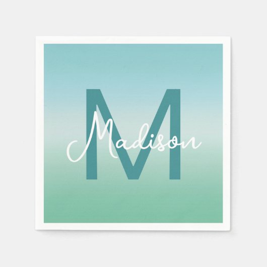Tropical Waters Gradient Monogram Name  Serviette (Vorderseite)