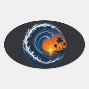 Tropical Wave Sonnenuntergang Surf Logo-Shirt   Oz Ovaler Aufkleber