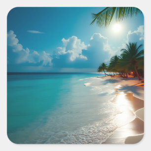 Tropical Waves Blauer Himmelsstrand Quadratischer Aufkleber