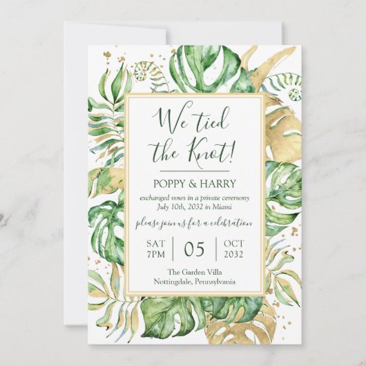 Tropical We tickt das knotengefleckte Empfang-Part Einladung (Vorderseite)
