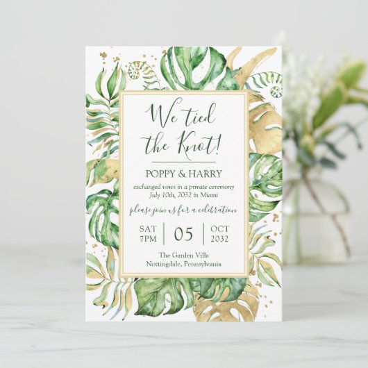 Tropical We tickt das knotengefleckte Empfang-Part Einladung (Stehend Vorderseite)