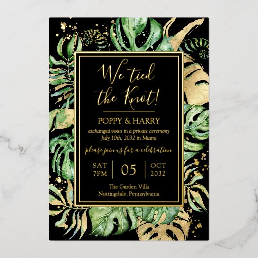 Tropical We tickt das knotengefleckte Empfang-Part Folieneinladung (Vorderseite)