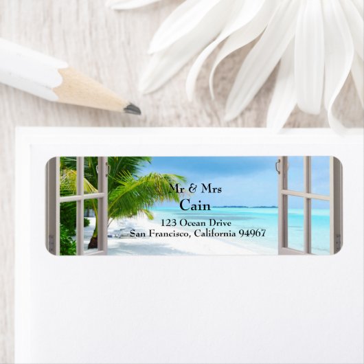 Tropical Wedding Beach Scene Rücksendeadresse (Insitu)