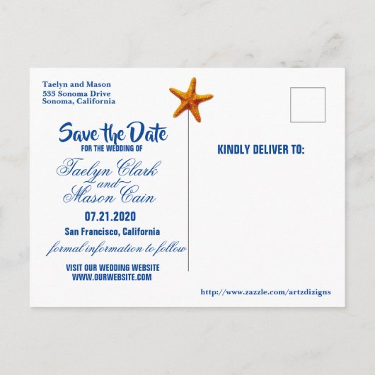 Tropical Wedding Beach Scene Save the Date Card Ankündigungspostkarte (Rückseite)