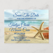 Tropical Wedding Beach Scene Save the Date Card Ankündigungspostkarte (Vorderseite)