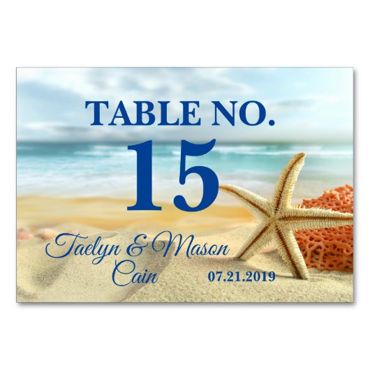 Tropical Wedding Beach Scene Table No. Card Tischnummer (Vorderseite)