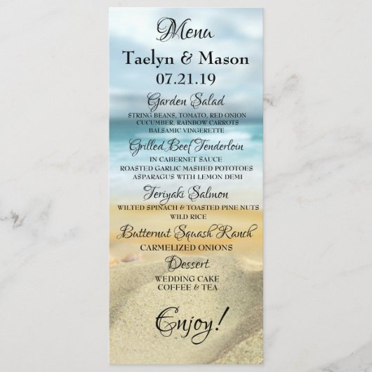Tropical Wedding Beach Scene Wedding Menu Card Menükarte (Vorderseite)