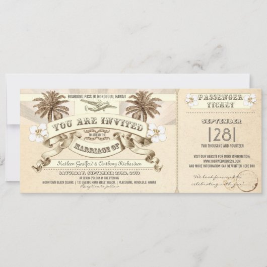 TROPICAL wedding Boarding Pass Eintrittskarten Einladung (Vorderseite)