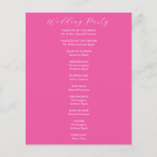 Tropical Wedding Ceremony Programs Pink Flowers (Rückseite)