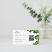 Tropical Wedding Details QR-Code Monstera Grünpfla Begleitkarte (Stehend Vorderseite)