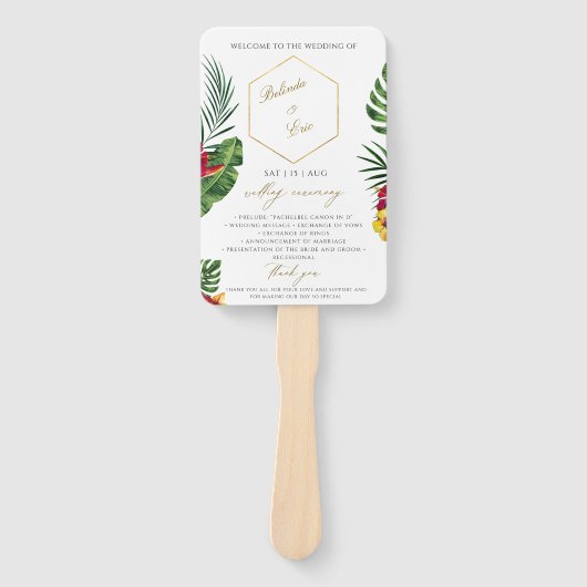 Tropical Wedding Fan Programm Fächer (Vorderseite)
