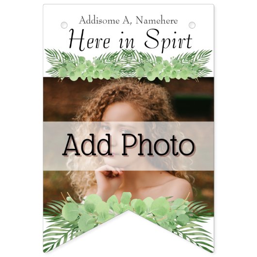 Tropical Wedding Green Palm Blätter Weißes Foto Wimpelkette (Dritte Fahne)