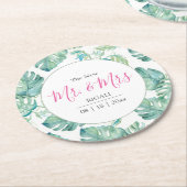 Tropical Wedding Monstera Palm Leaf Runder Pappuntersetzer (Angewinkelt)
