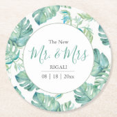 Tropical Wedding Monstera Palm Leaf Runder Pappuntersetzer (Vorderseite)