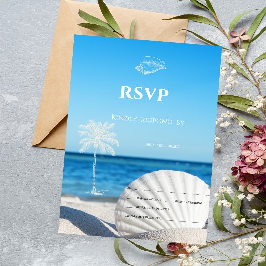 Tropical Wedding Ocean Beach RSVP   Einladung