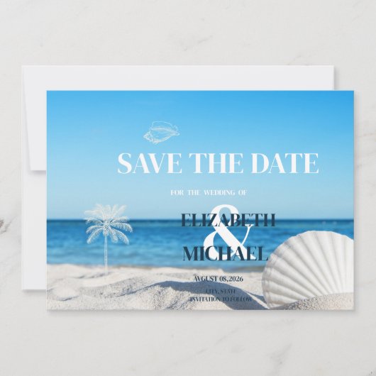 Tropical Wedding Ocean Beach Save The Date (Vorderseite)