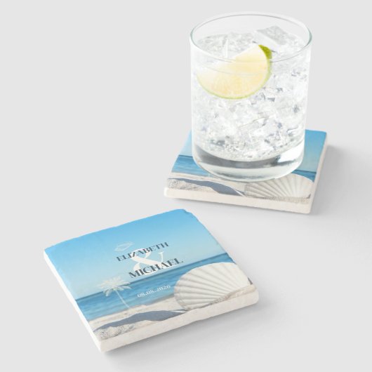 Tropical Wedding Ocean Beach Steinuntersetzer (Seitenansicht)