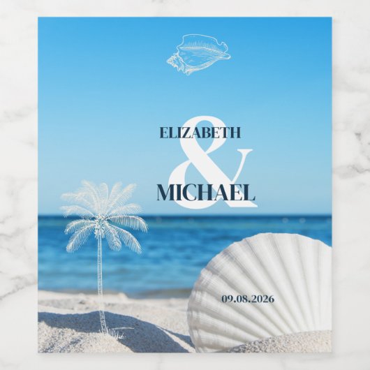 Tropical Wedding Ocean Beach Weinetikett (Einzelnes Label)