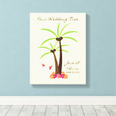 Tropical Wedding Palm Tree Thumbprint Gäestbook Leinwanddruck (Insitu (Holzboden))