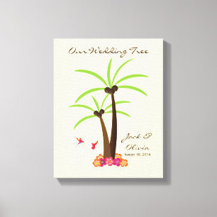 Tropical Wedding Palm Tree Thumbprint Gäestbook Leinwanddruck