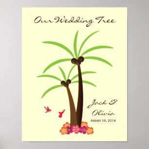 Tropical Wedding Palm Tree Thumbprint Gäestbook Poster