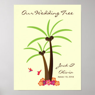 Tropical Wedding Palm Tree Thumbprint Gäestbook Poster