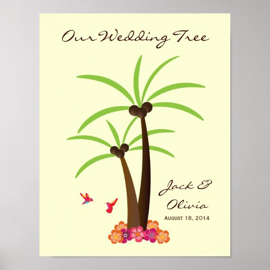 Tropical Wedding Palm Tree Thumbprint Gäestbook Poster (Vorne)