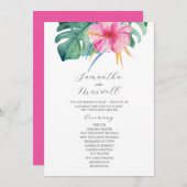 Tropical Wedding Programs Pink Flowers Einladung (Vorne/Hinten)