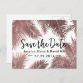 Tropical Wedding Rose Gold Palm Tree Save the Date Ankündigungspostkarte (Vorne/Hinten)