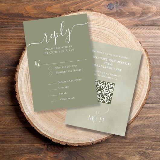 Tropical Wedding RSVP Card QR Code Palm Leaves