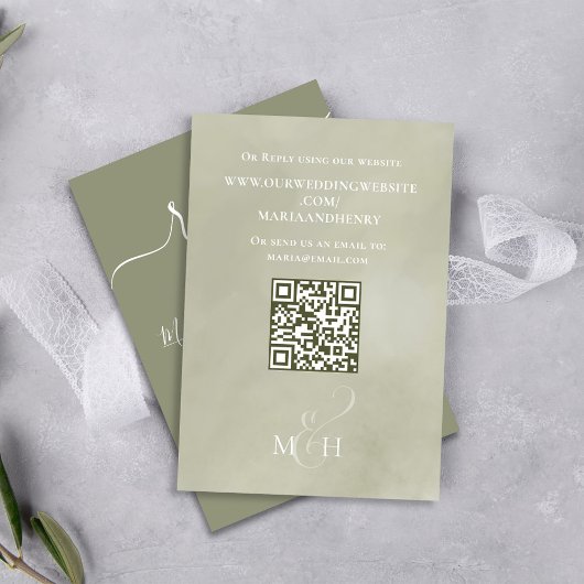 Tropical Wedding RSVP Card QR Code Palm Leaves