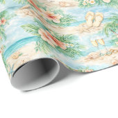 Tropical Wedding Watercolor Hibiscus Ocean Rings Geschenkpapier (Rolleneckpunkt)