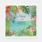 Tropical Wedding  Watercolor Hibiscus Palm Green Serviette (Vorderseite)