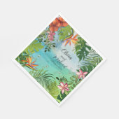 Tropical Wedding  Watercolor Hibiscus Palm Green Serviette (Ecke)
