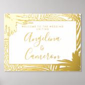 Tropical Wedding Welcome Sign Gold Palm Foliendrucke (Vorderseite)