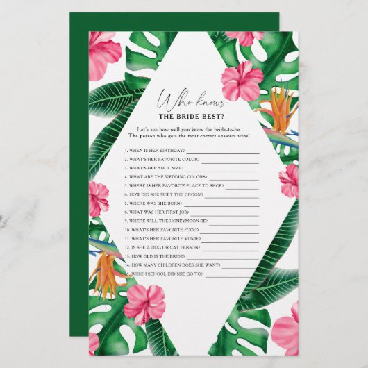 Tropical - Wer kennt das beste Spiel der Braut (Vorne/Hinten)