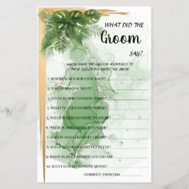 Tropical What Groom say Brautparty Game Card Flyer