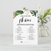 Tropical What's in Your Phone Brautparty Game Begleitkarte (Stehend Vorderseite)